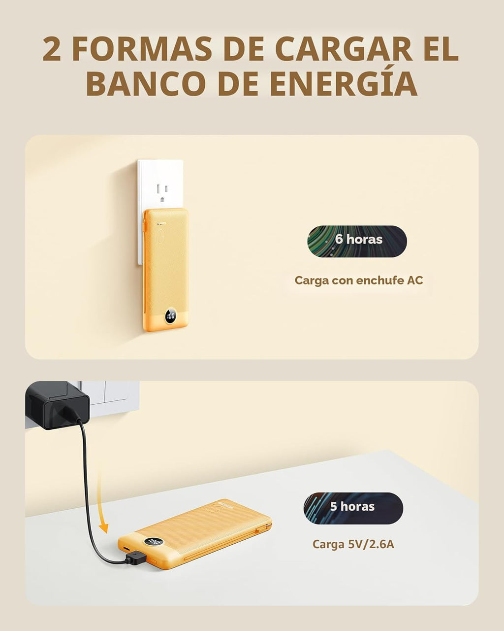 VRURC Cargador portátil con cables integrados y enchufe de pared de...