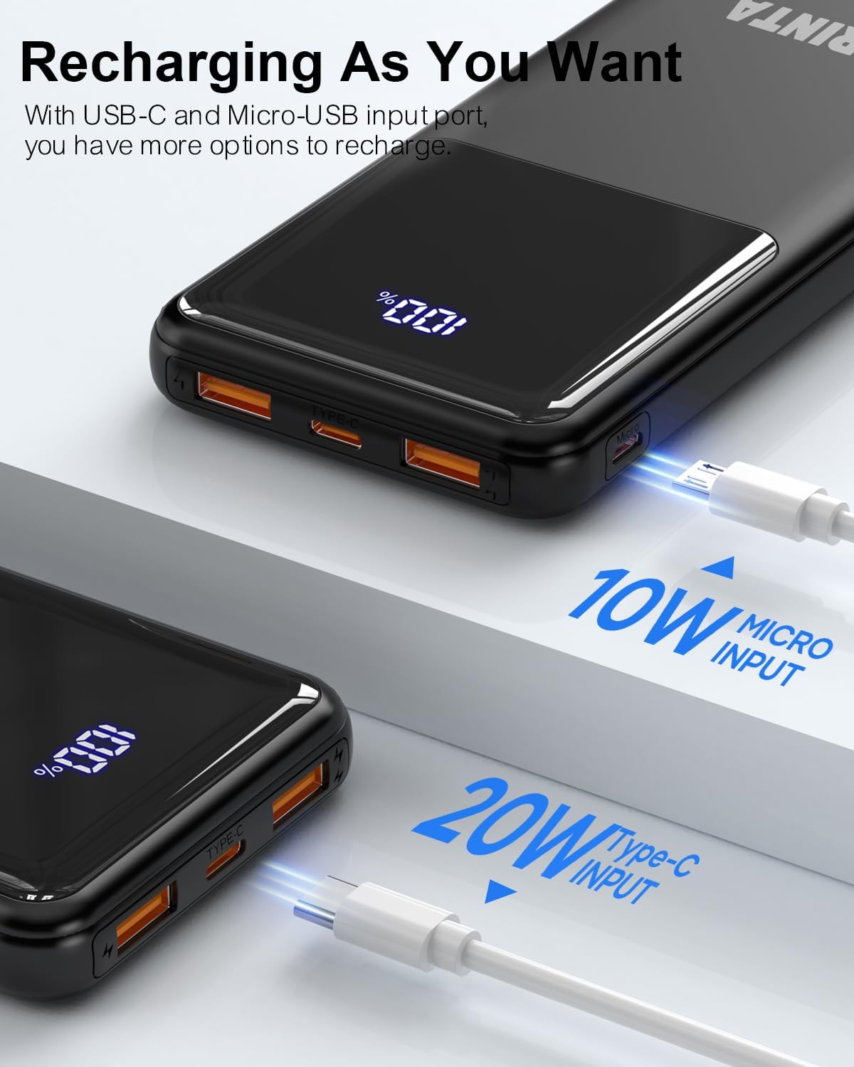 ARINTA Cargador portátil Power Bank de 10000 mAh PD 22.5 W, pantall...