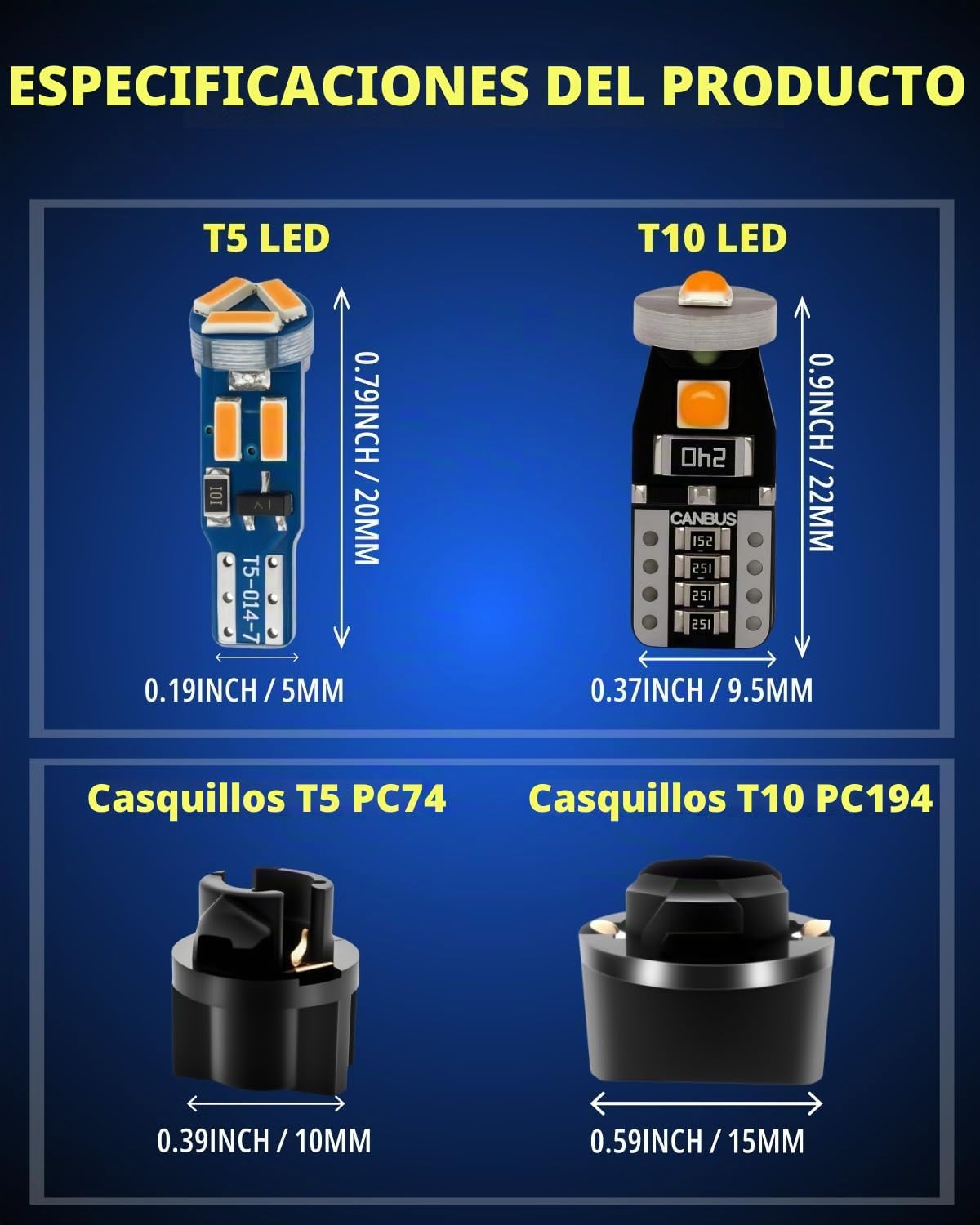 WLJH Canbus Bright PC74 Twist Lock Socket T5 2721 73 74 Led 7SMD 40...