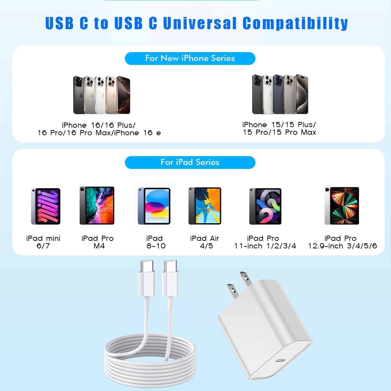 Cargador USB C para iPhone 16 de carga rápida, paquete de 2 bloques...