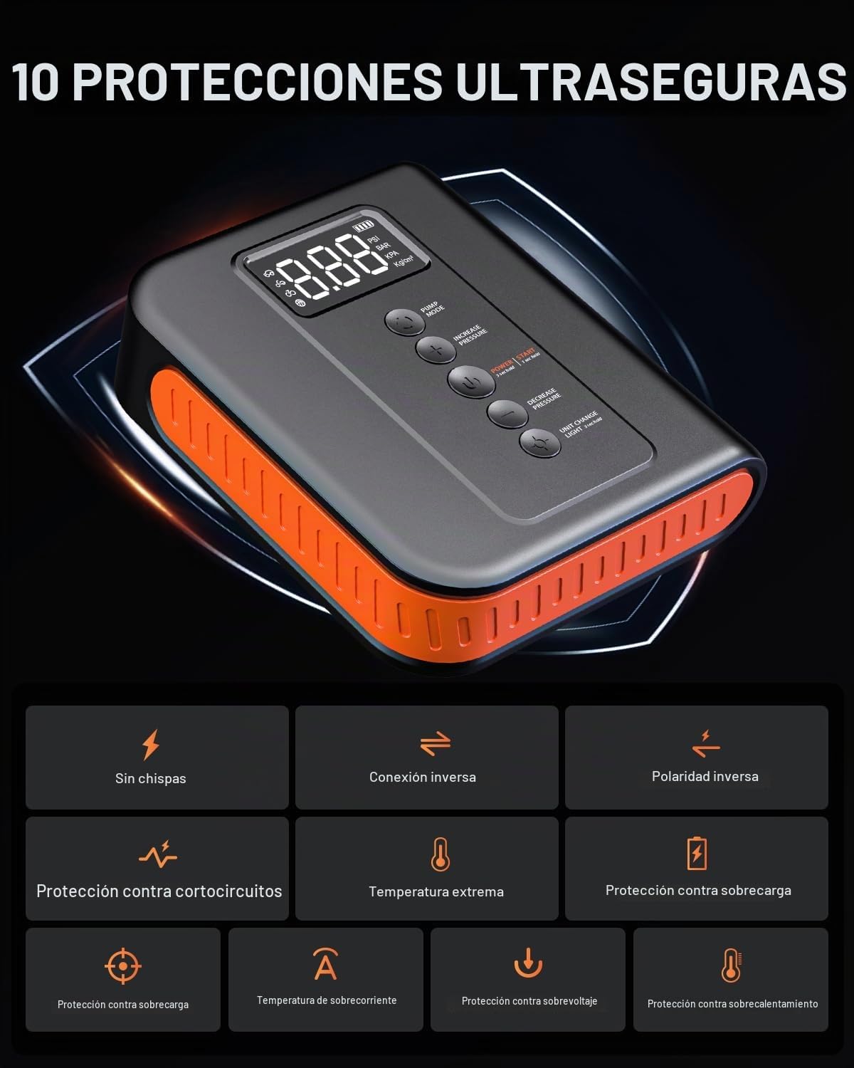 Arrancador de batería con compresor de aire para automóvil, paquete...