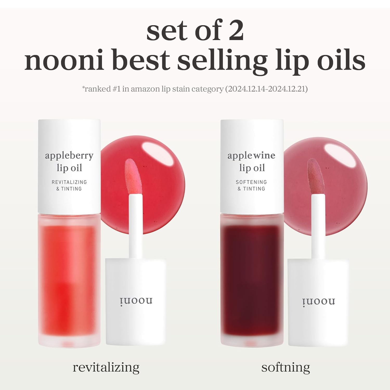 NOONI Juego de aceite de labios coreano, Appleberry y Applewine, de...