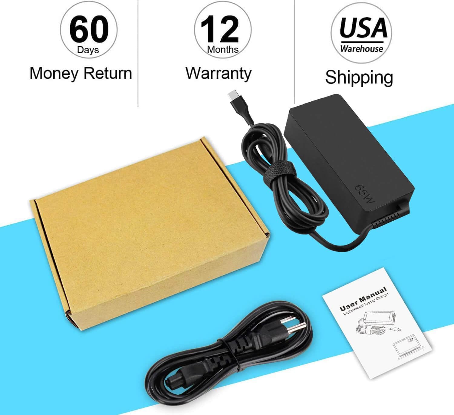 Cargador USB C de 65 W para laptop Lenovo Thinkpad\/Yoga\/Chromeboo...