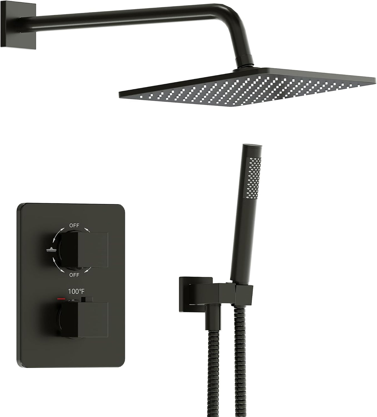 Esnbia Sistema de ducha termostático negro, juego de grifo de ducha...
