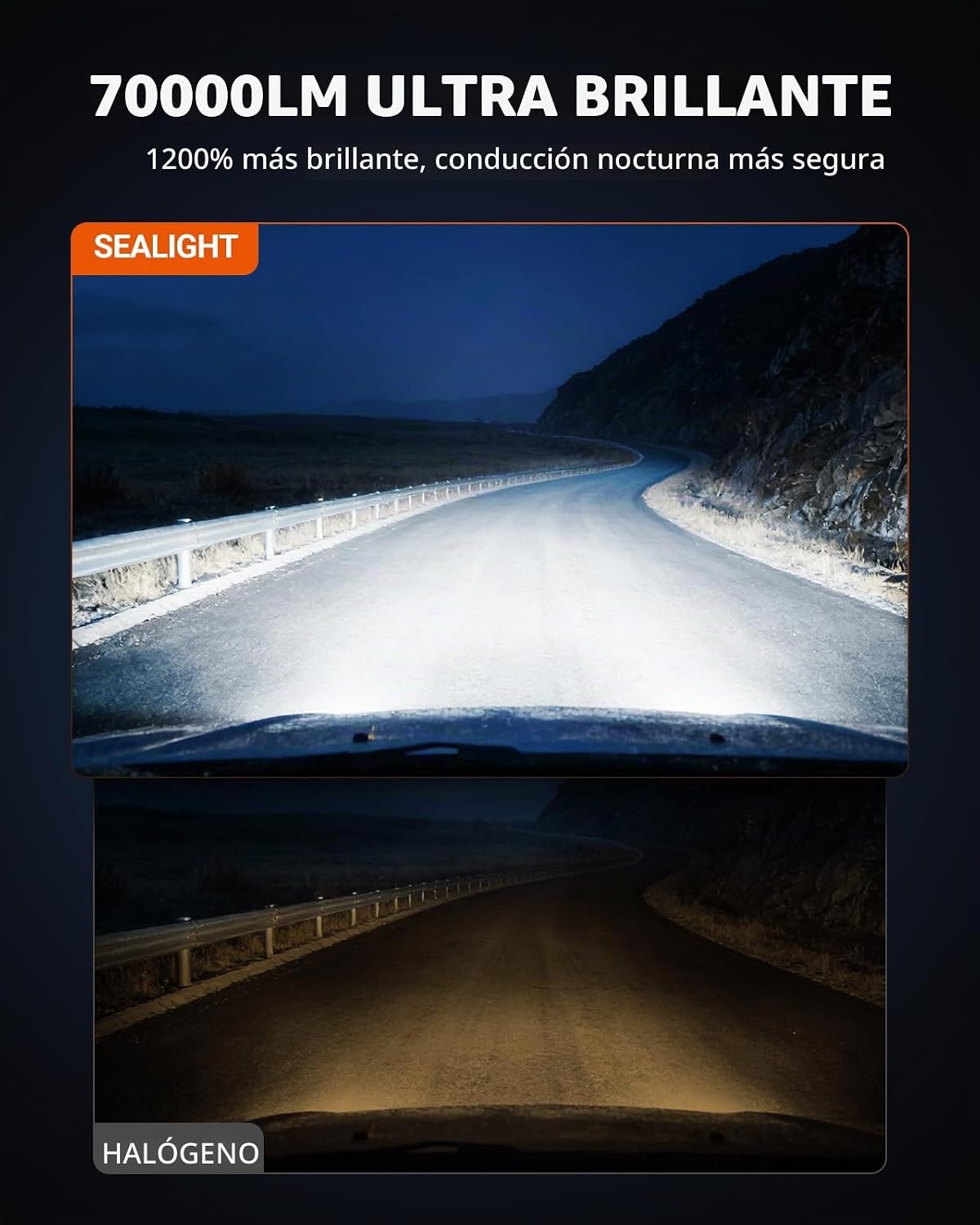Bombillas LED SEALIGHT 9007, 50,000 lm, 1000% más brillantes, bombi...