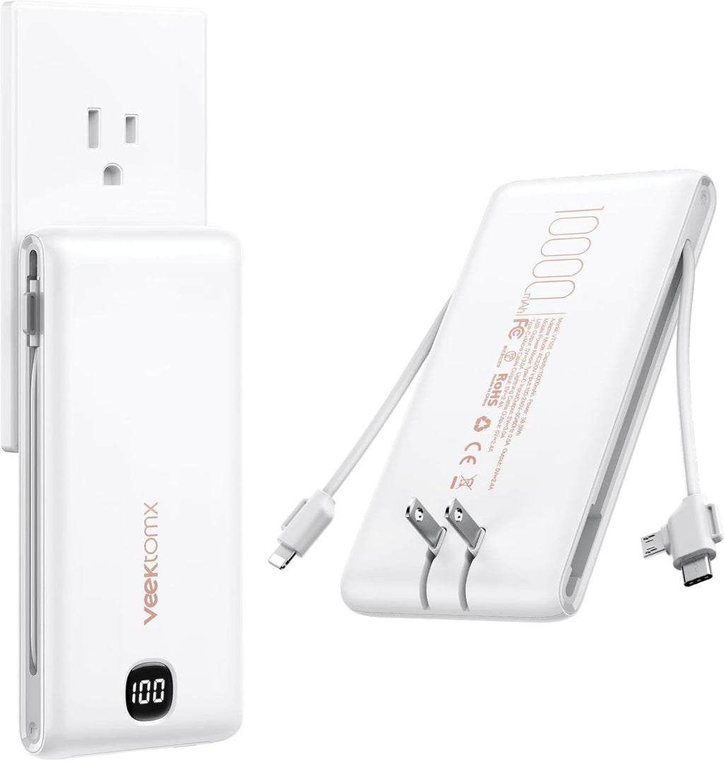 VEEKTOMX Cargador portátil con cables integrados de 10000 mAh, banc...