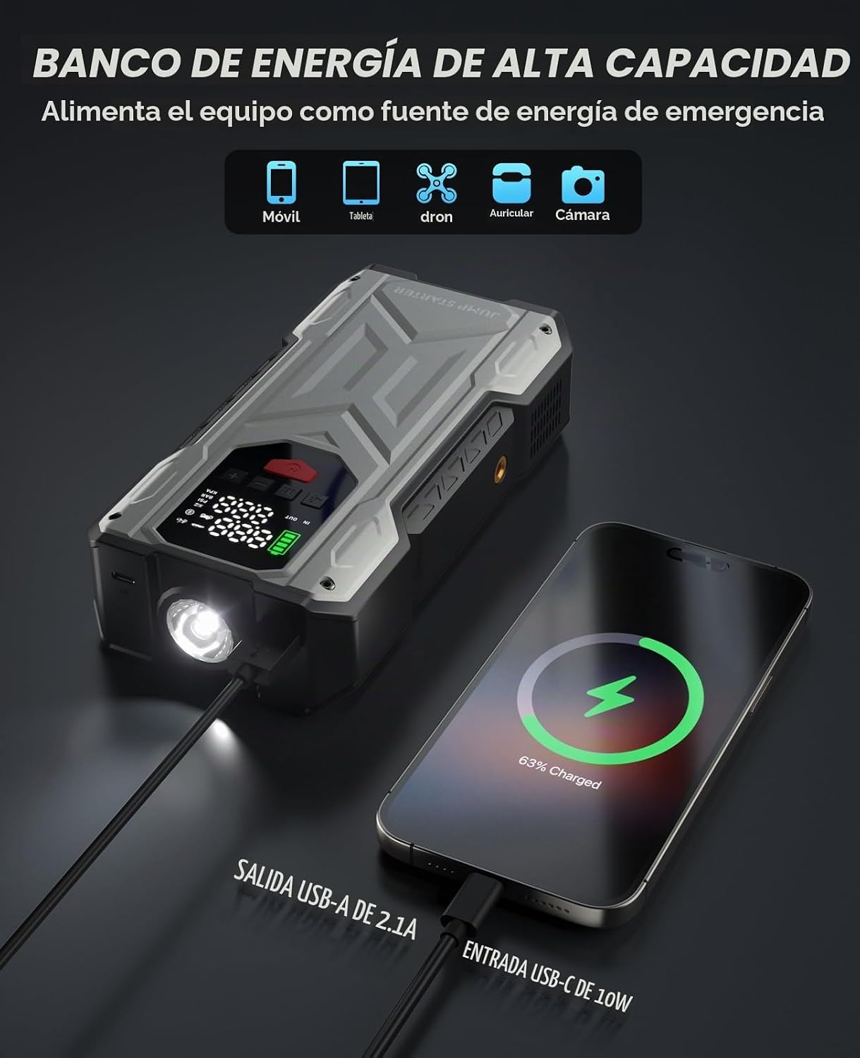 Pabulum - Arrancador de coche con compresor de aire, cargador de ba...