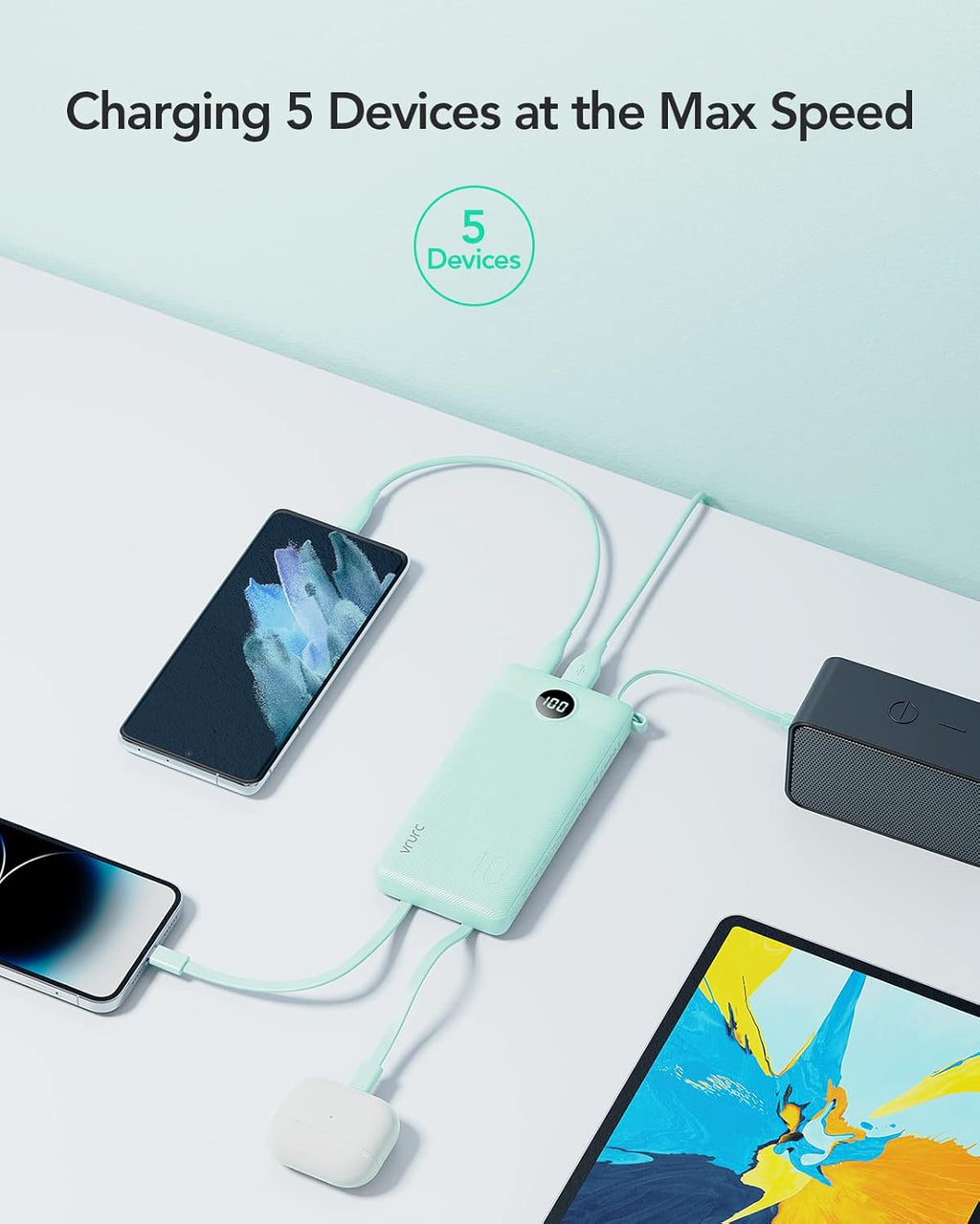 VRURC Cargador de teléfono portátil para iPhone, banco de energía d...