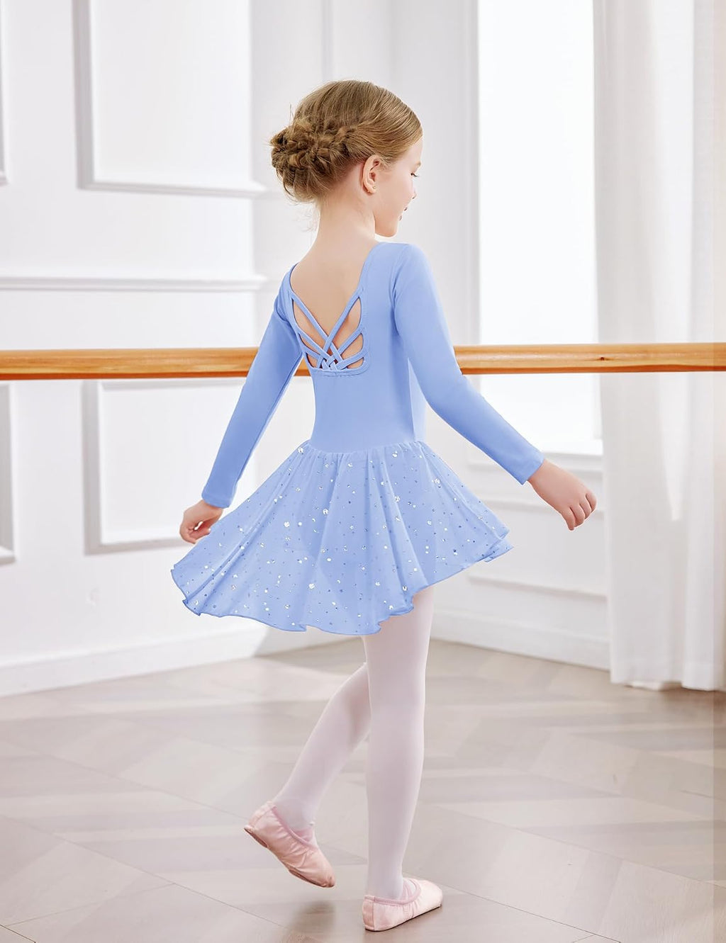 Zaclotre Leotardos de ballet para niñas con faldas brillantes, mang...