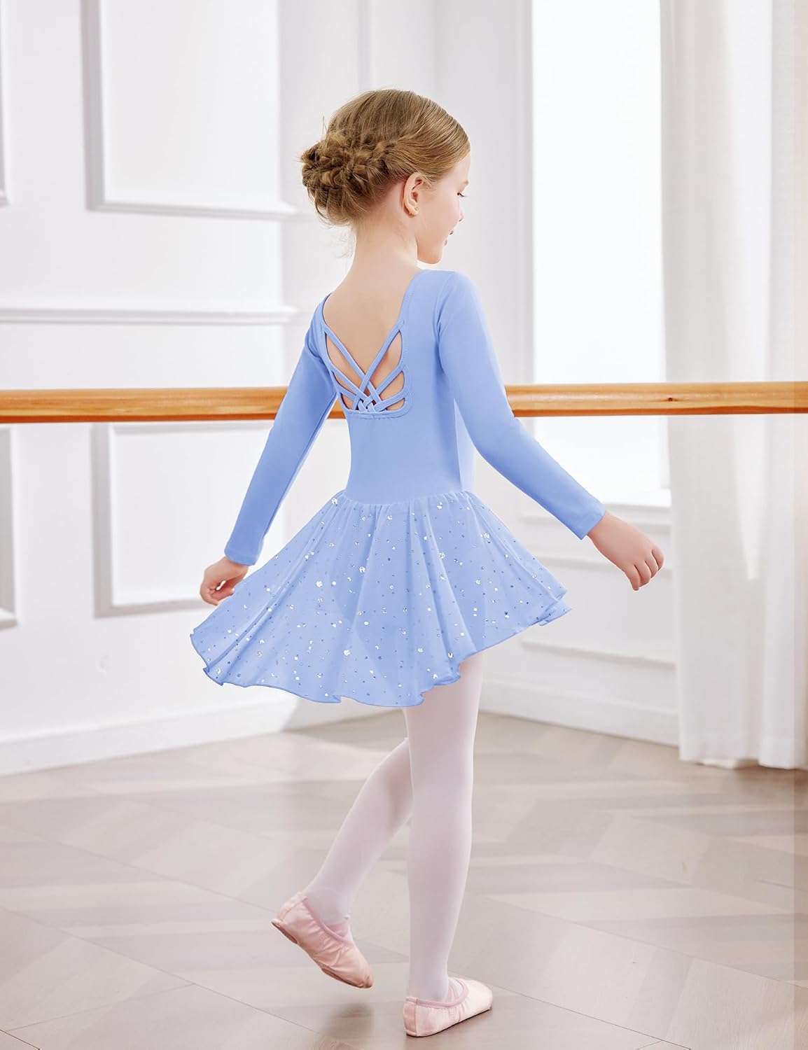 Zaclotre Leotardos de ballet para niñas con faldas brillantes, mang...