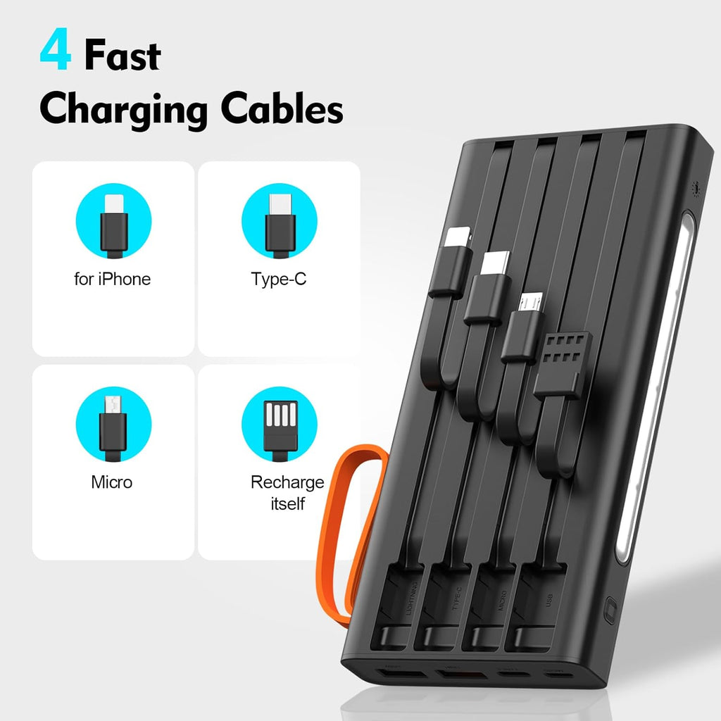 Cargador portátil de 10000 mAh, cable integrado, PD de 22.5 W de ca...