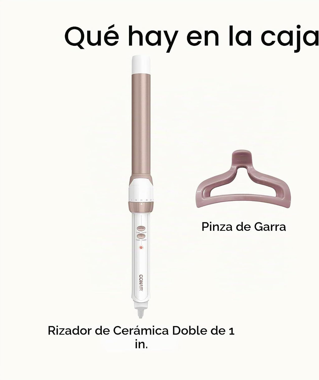 Conair Varita Rizador de Cerámica Doble de 1 Pulgada con Pinza, Pro...