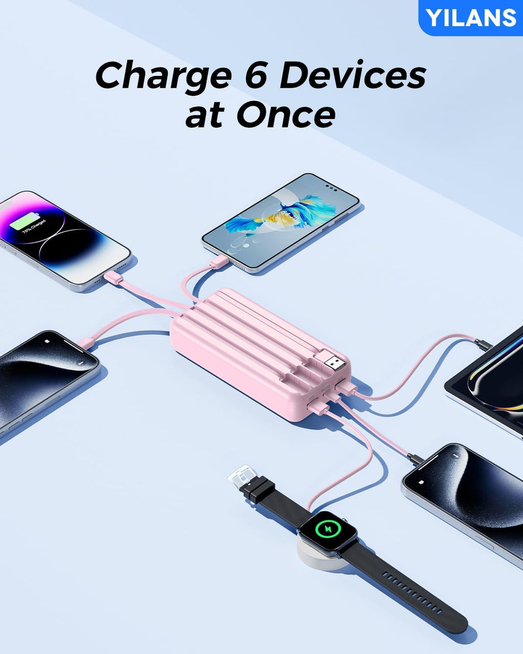 Cargador portátil, cable incorporado del banco de energía de 50000...