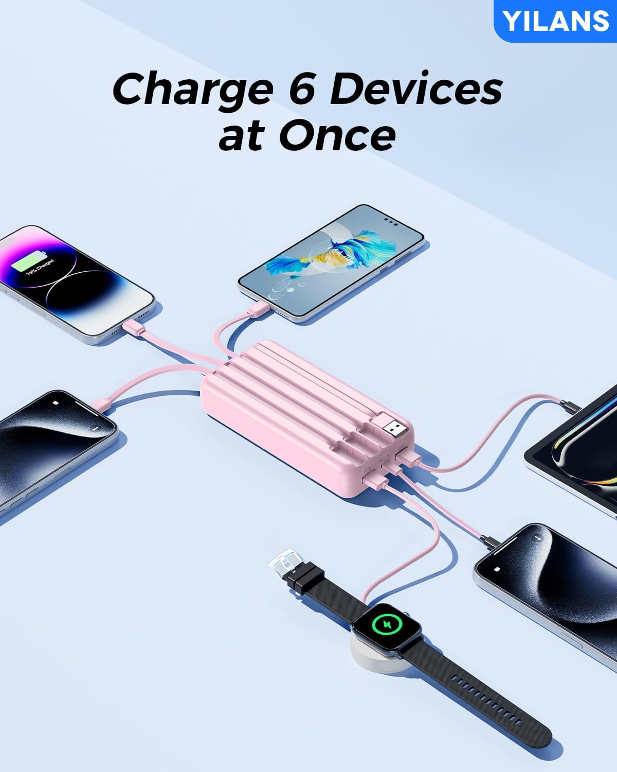 Cargador portátil, cable incorporado del banco de energía de 50000...