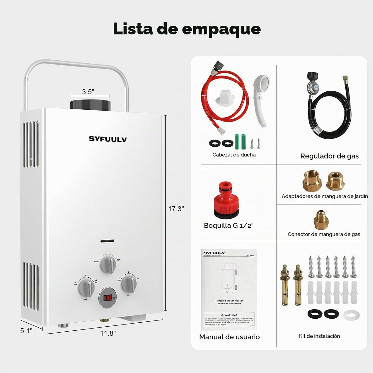 Syfuulv Calentador de agua de propano sin tanque para exteriores, c...