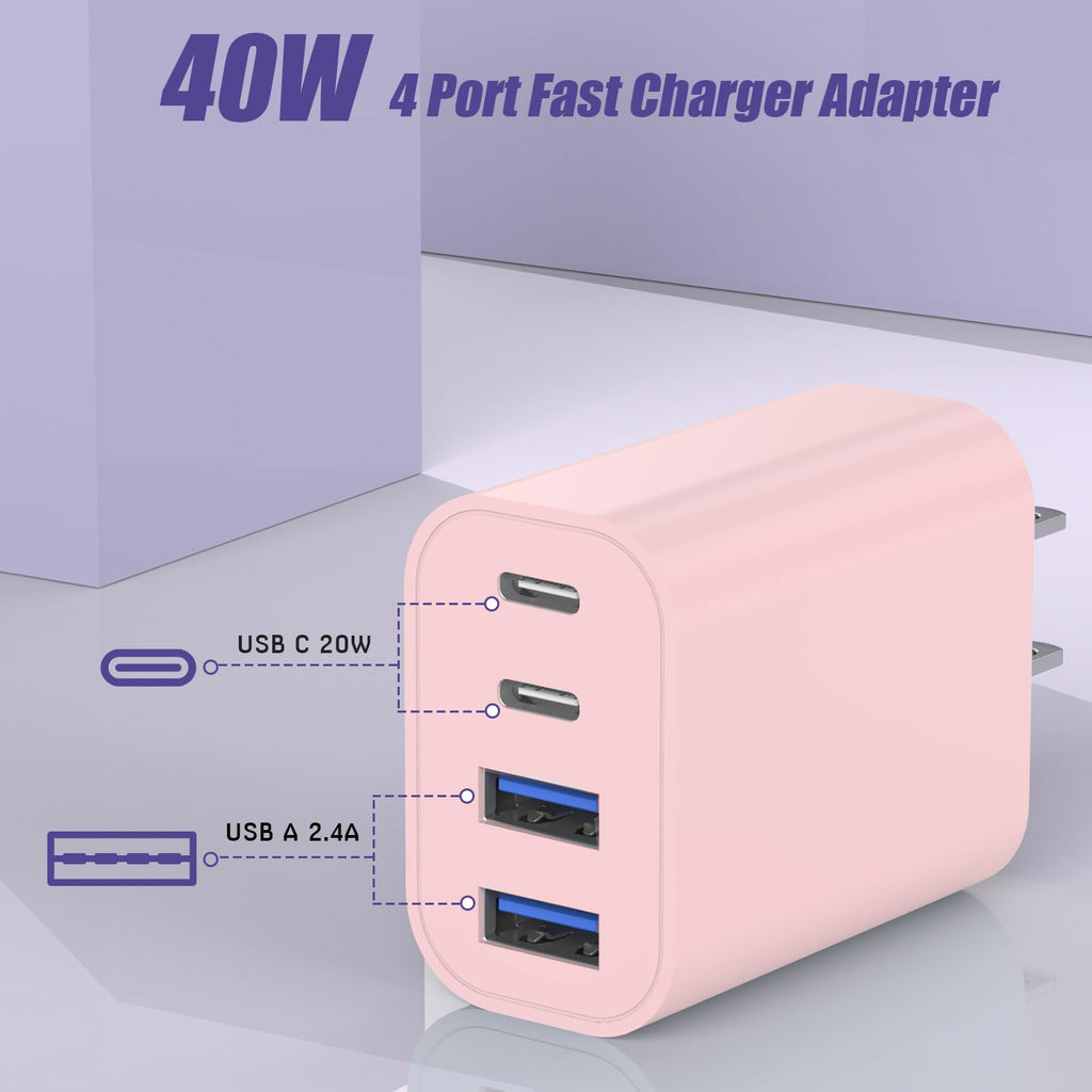 Bloque de carga rápida USB, adaptador de carga de 4 puertos de 40 W...