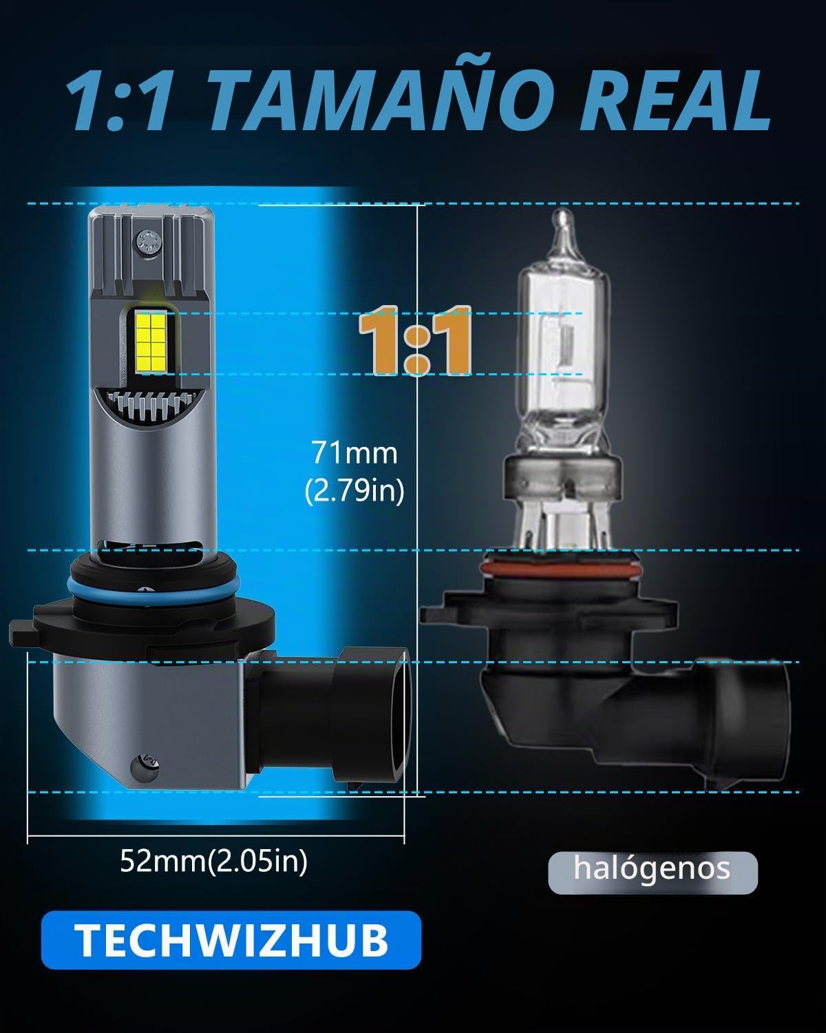 TechWizHub Bombillas LED 9005\/HB3, 24000 lm de brillo, 6500 K luz...