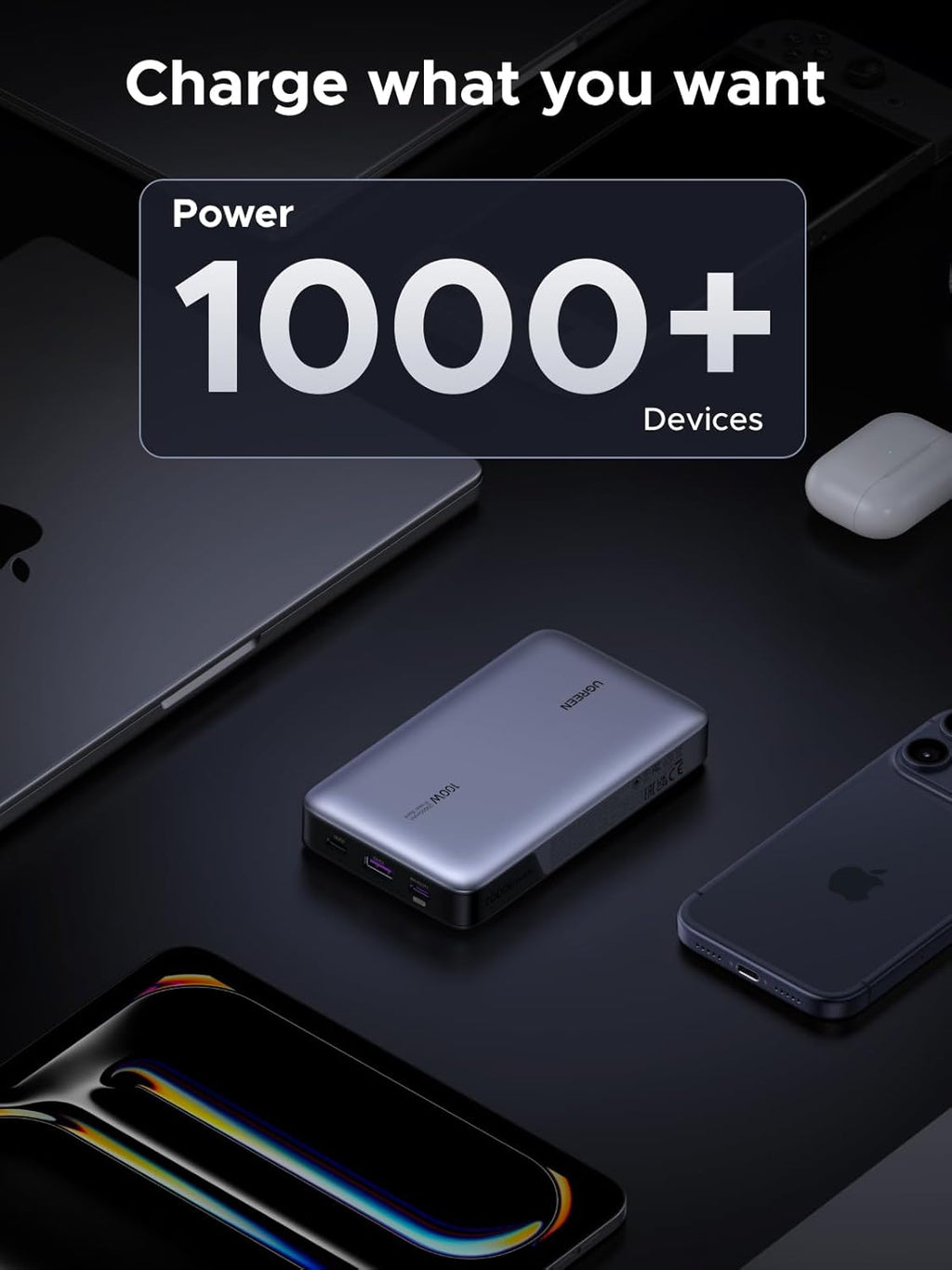 UGREEN Cargador portátil Nexode de 20000 mAh y 100 W, cargador port...