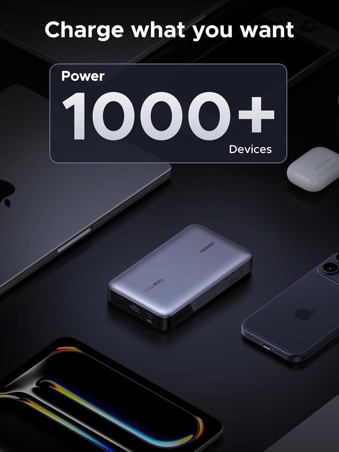 UGREEN Cargador portátil Nexode de 20000 mAh y 100 W, cargador port...