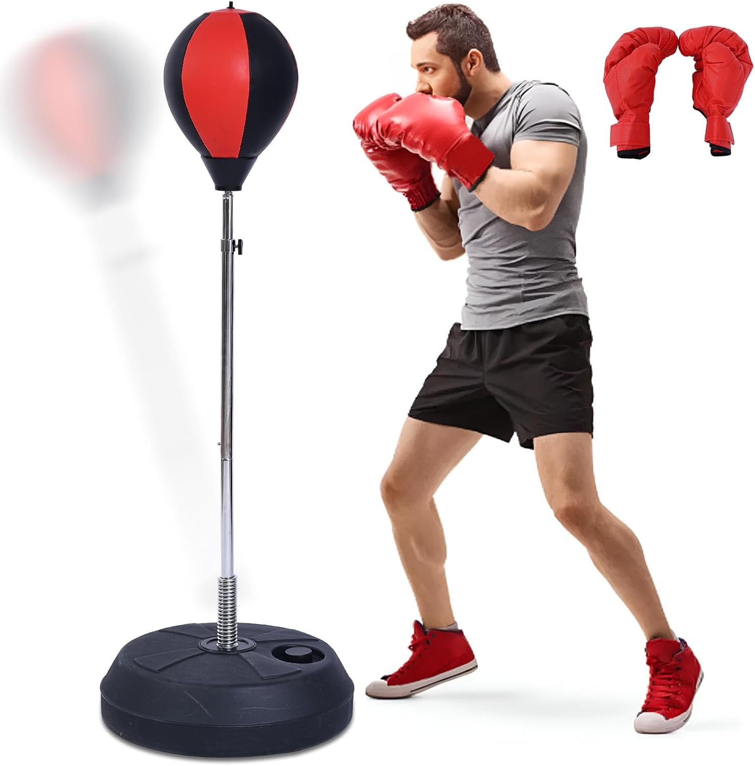 Stiatu Saco de Boxeo con Soporte, Saco de Boxeo Pesado, Barra Refle...