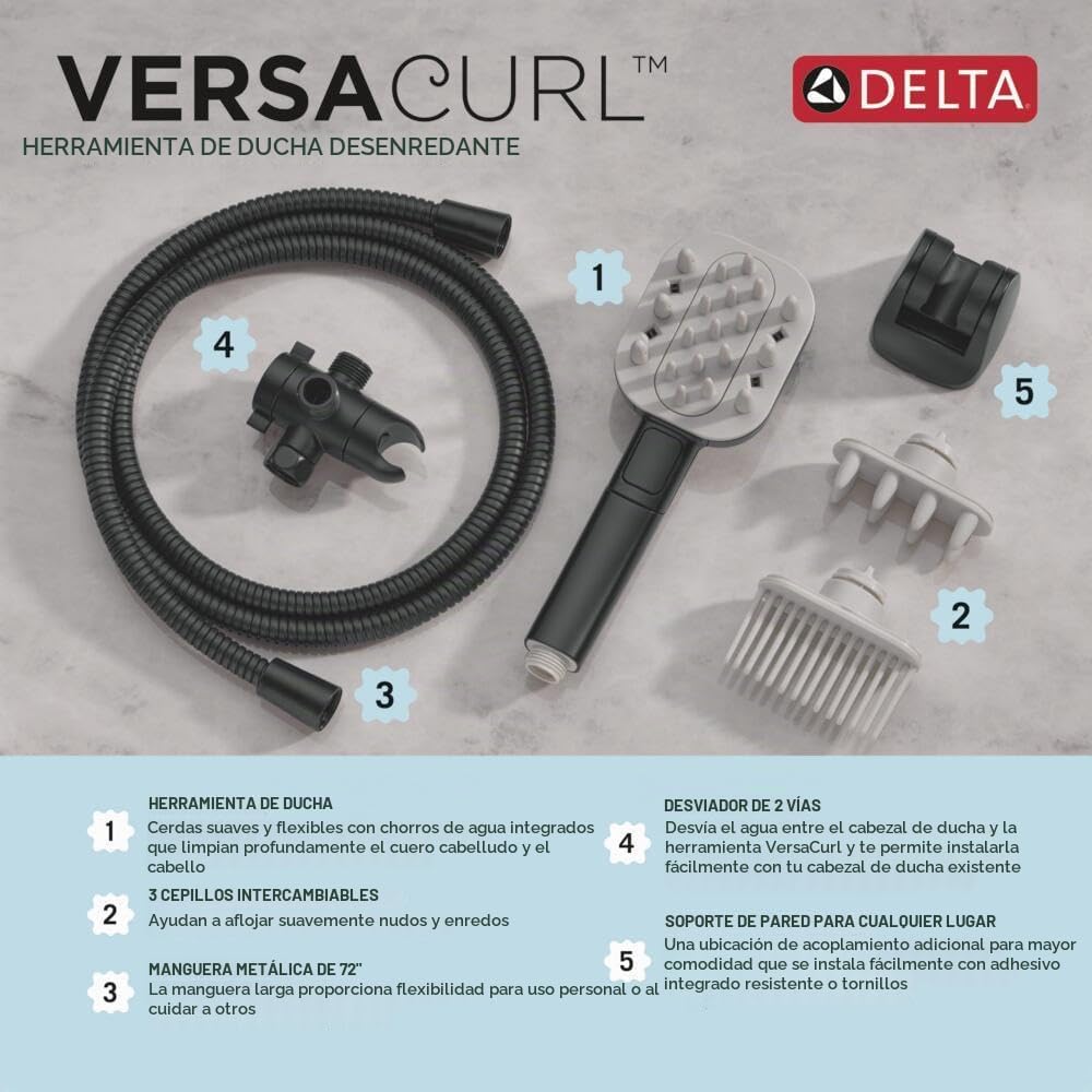 Delta VersaCurl - Alcachofa de ducha de mano para desenredar cabell...