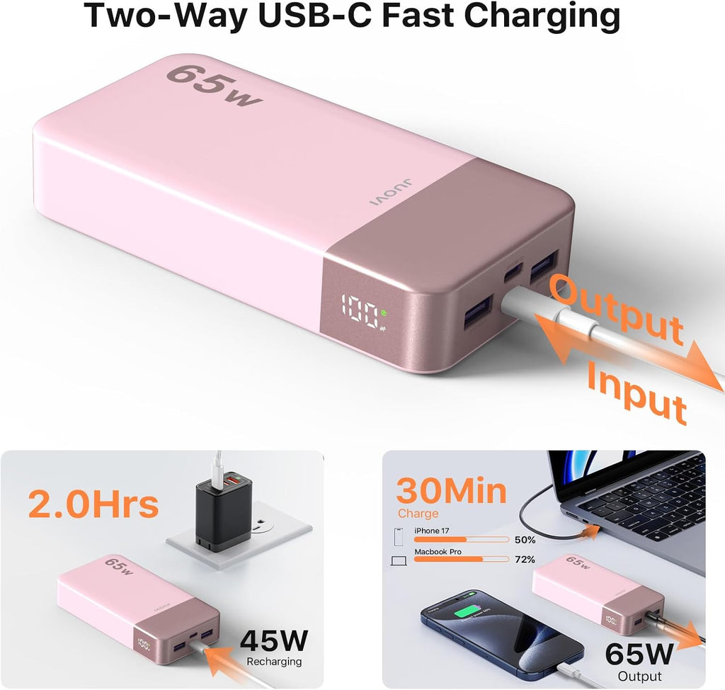JUOVI Power Bank 65W 20000mAh Cargador portátil para portátil, PD Q...