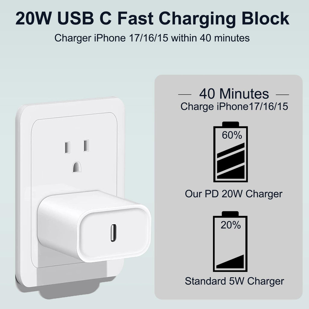 Cargador para iPhone 17, 16, 15, carga rápida, 20 W, tipo C, carga...