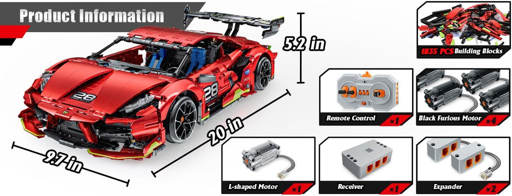 OWNONE 1 Kit de construcción de súper auto a control remoto, 1835 p...
