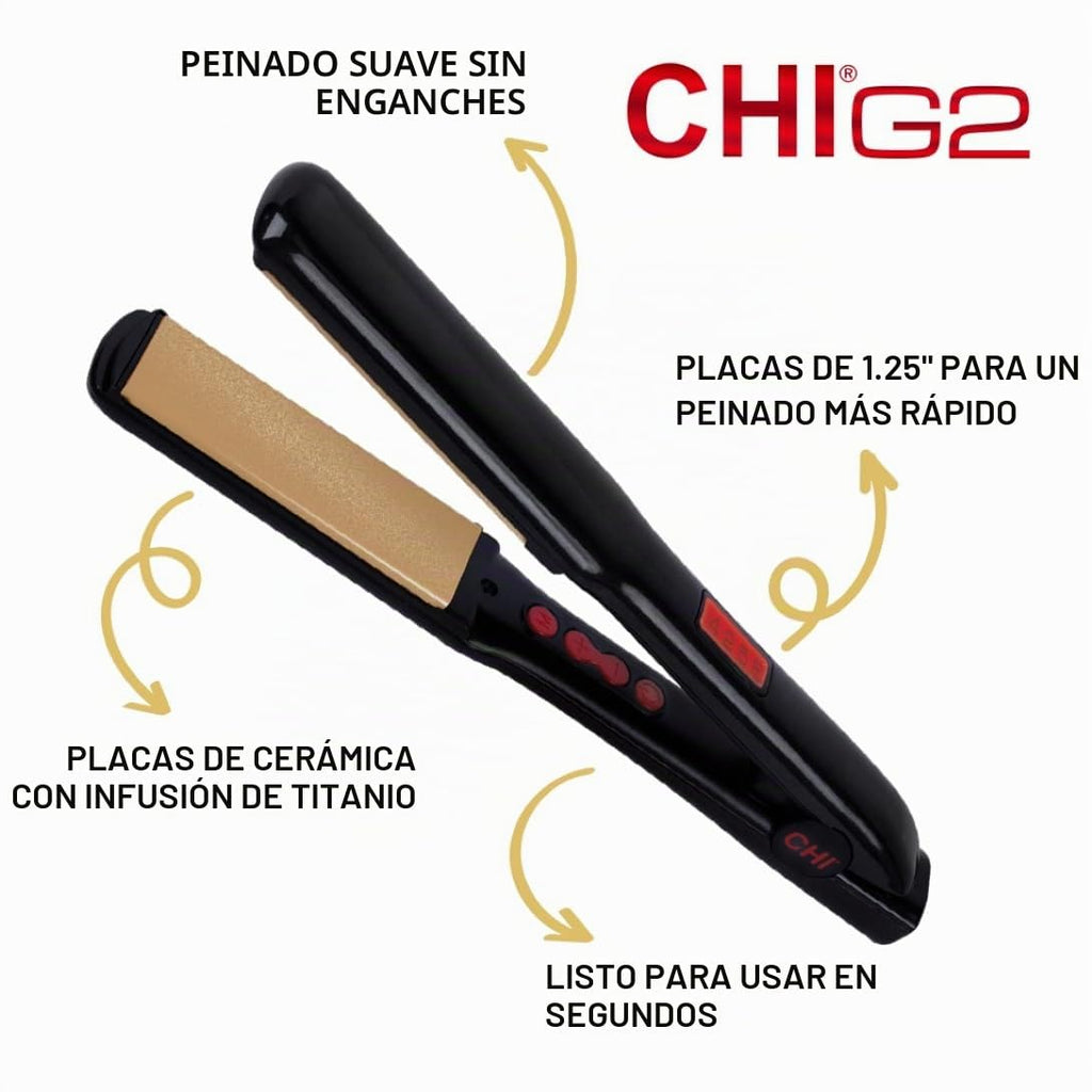 Plancha para cabello, Chi G2 de cerámica y titanio, 1.25 pulgadas,...