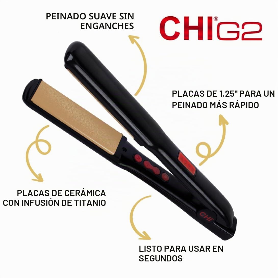 Plancha para cabello, Chi G2 de cerámica y titanio, 1.25 pulgadas,...
