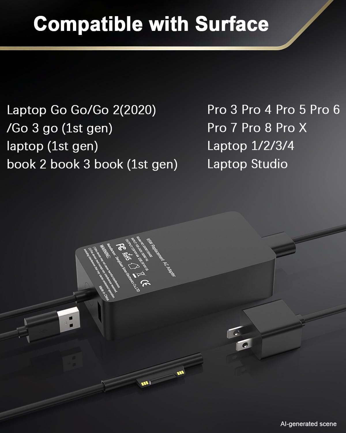 Cargador Surface Pro de 65 W, compatible con Microsoft Surface Pro...