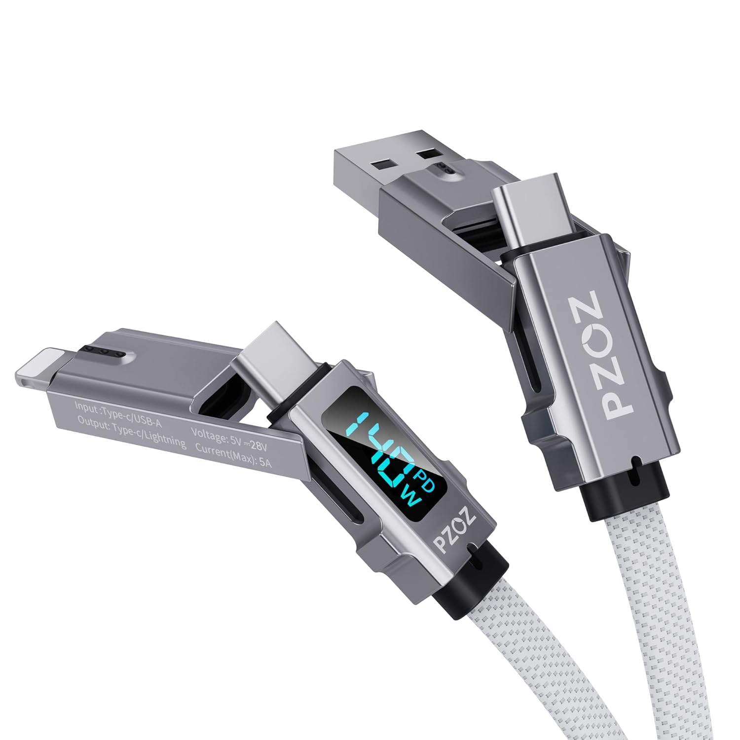 pzoz Cable de carga rápida USB C 4 en 1 con pantalla LED, cargador...