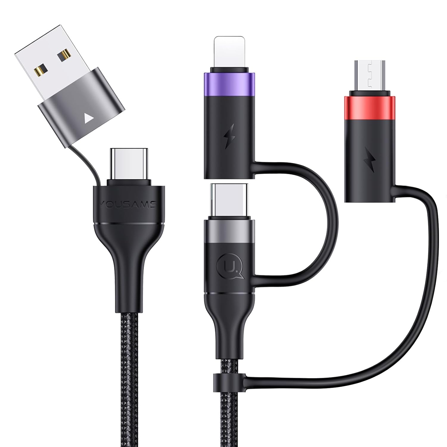 YOUSAMS PD 60W Cable de carga rápida USB C multifuncional trenzado...
