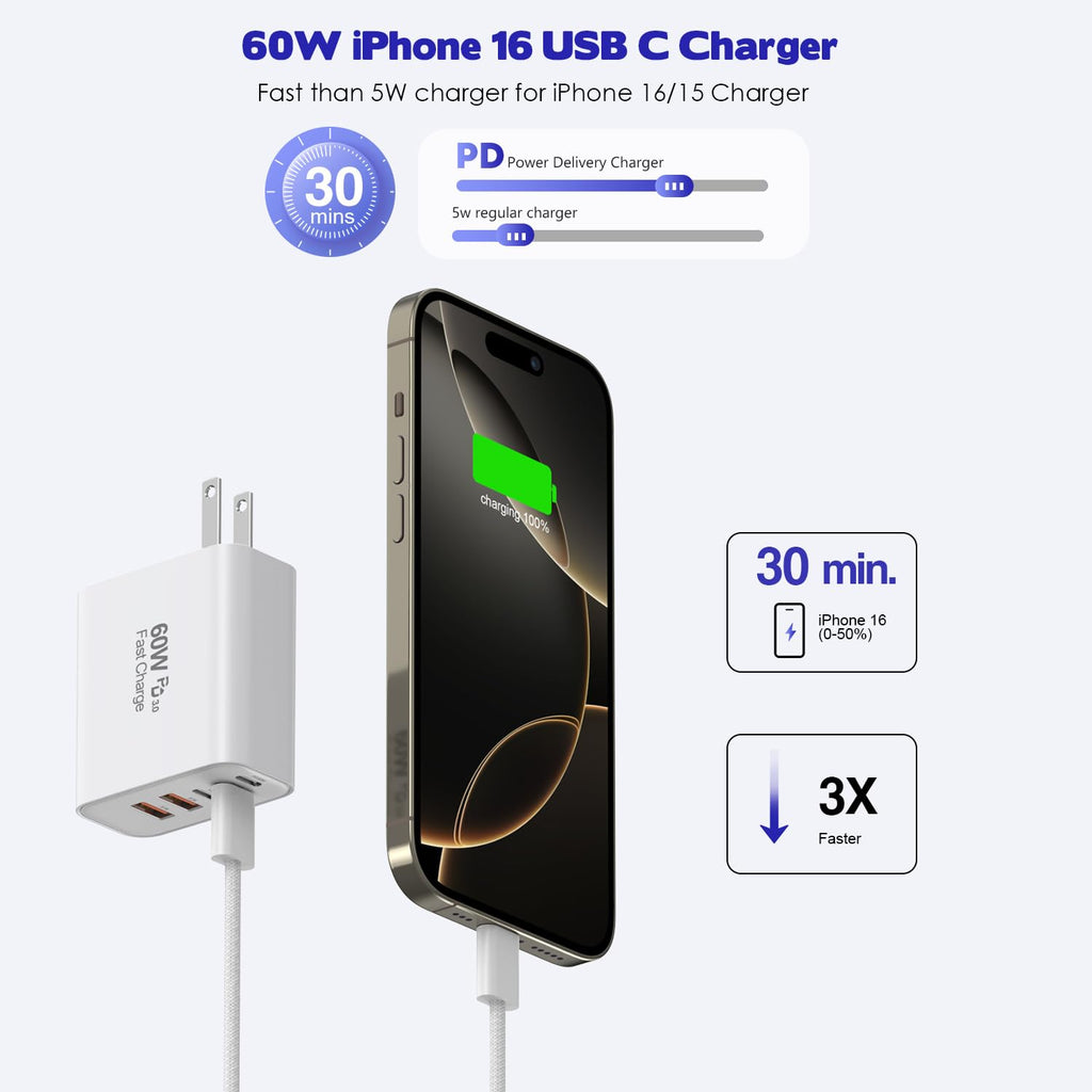 Bloque de carga rápida para iPhone 17\/16, paquete de 2 bloques de...