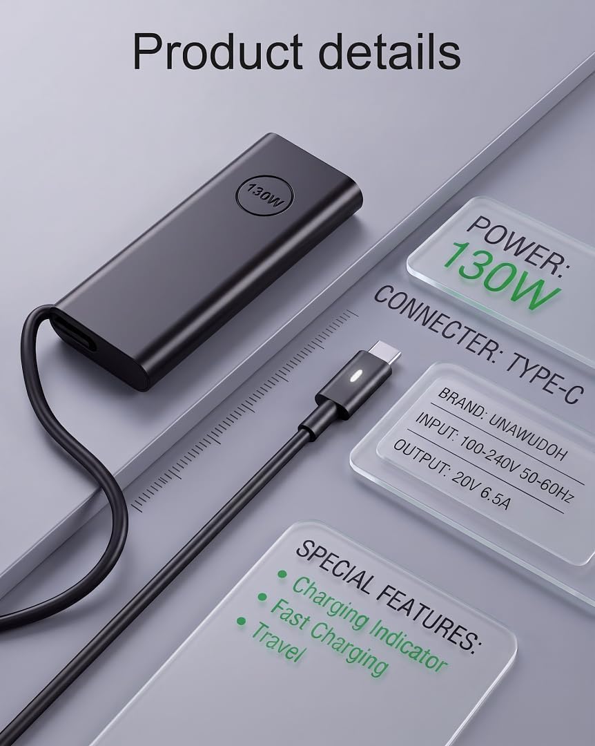Cargador USB C de 130 W compatible con Dell Precision 5530 5550 556...
