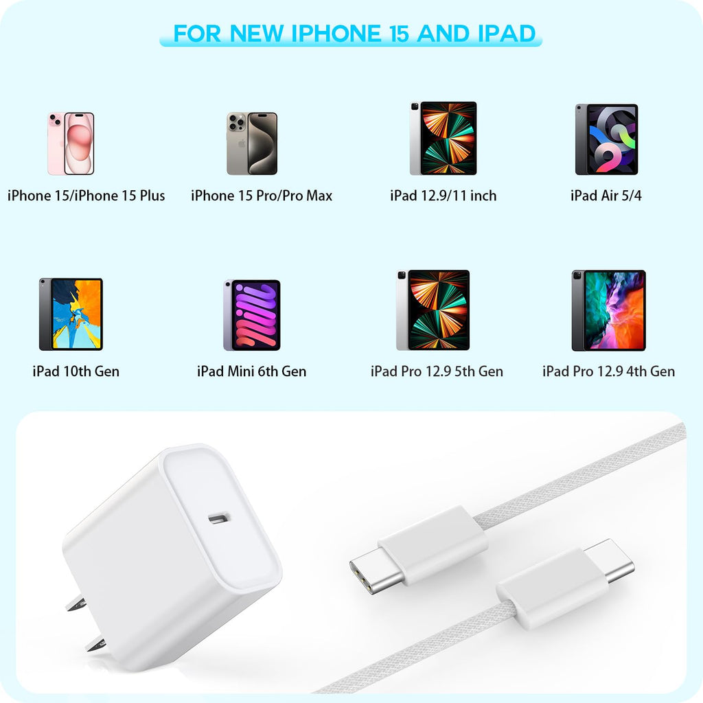 10 pies Apple iPhone 17 16 15 Cargador, paquete de 2 cables tejidos...