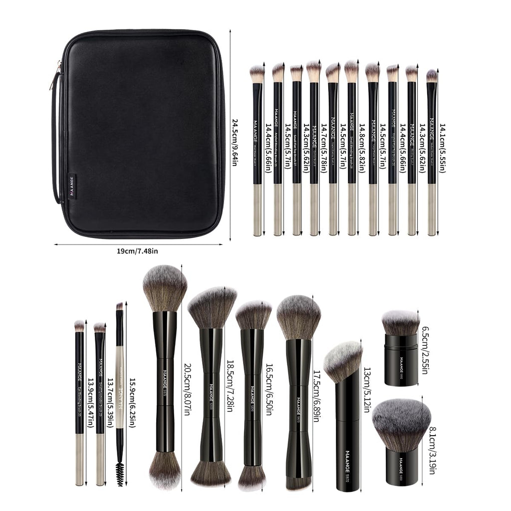 MAANGE Juego de 20 brochas de maquillaje con bolsa, brocha Kabuki d...