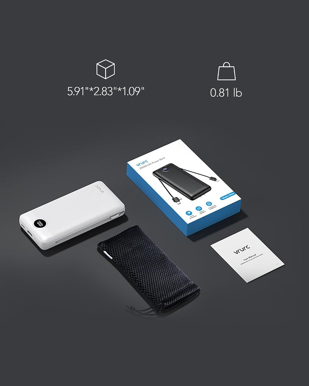 VRURC Banco de Energía 20000mAh, Cargador Portátil de Carga Rápida...