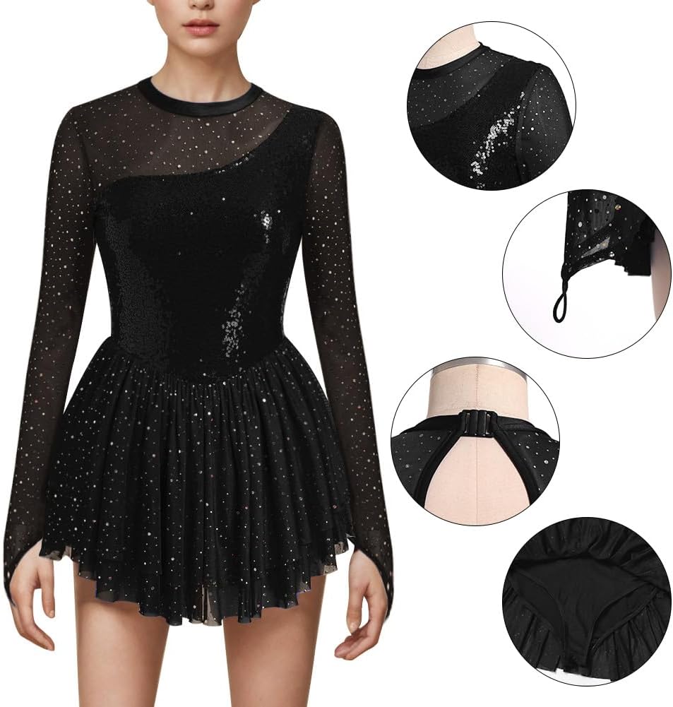 Vestido de patinaje artístico para mujer, diseño de mariposa, lente...