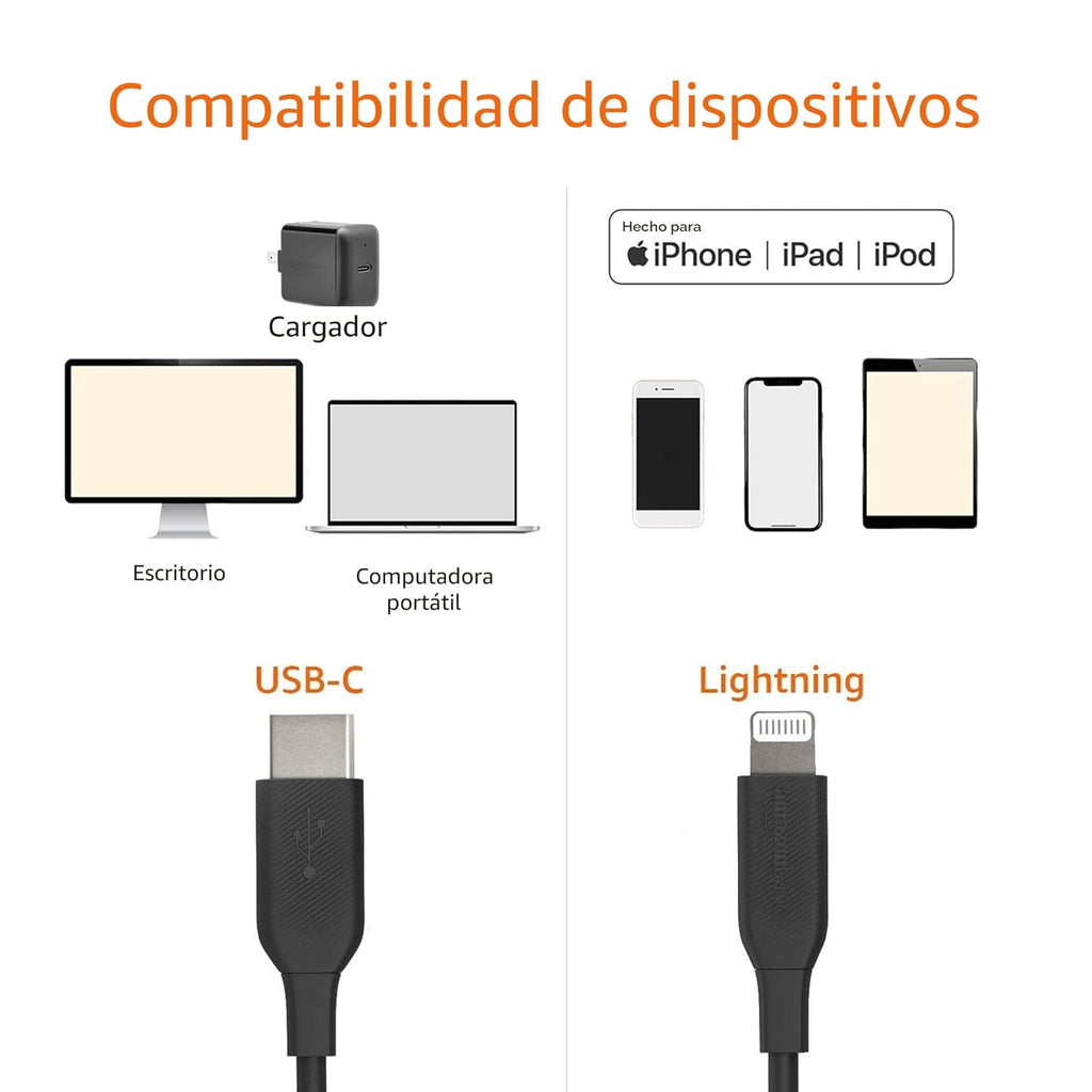 Amazon Basics Cable USB-2.0 tipo C a Lightning (certificado MFi), 3...