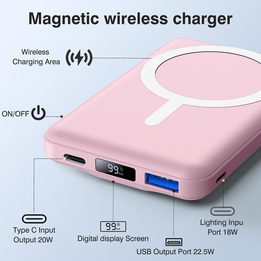AOGUERBE Cargador portátil MagSafe, banco de energía magnético de 1...