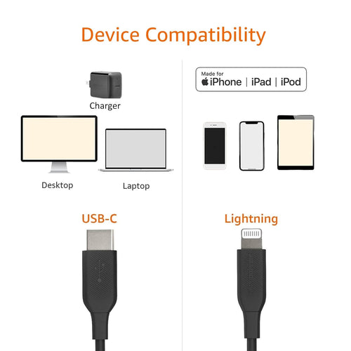 Amazon Basics Cable de carga USB-C a Lightning ABS, cargador certif...