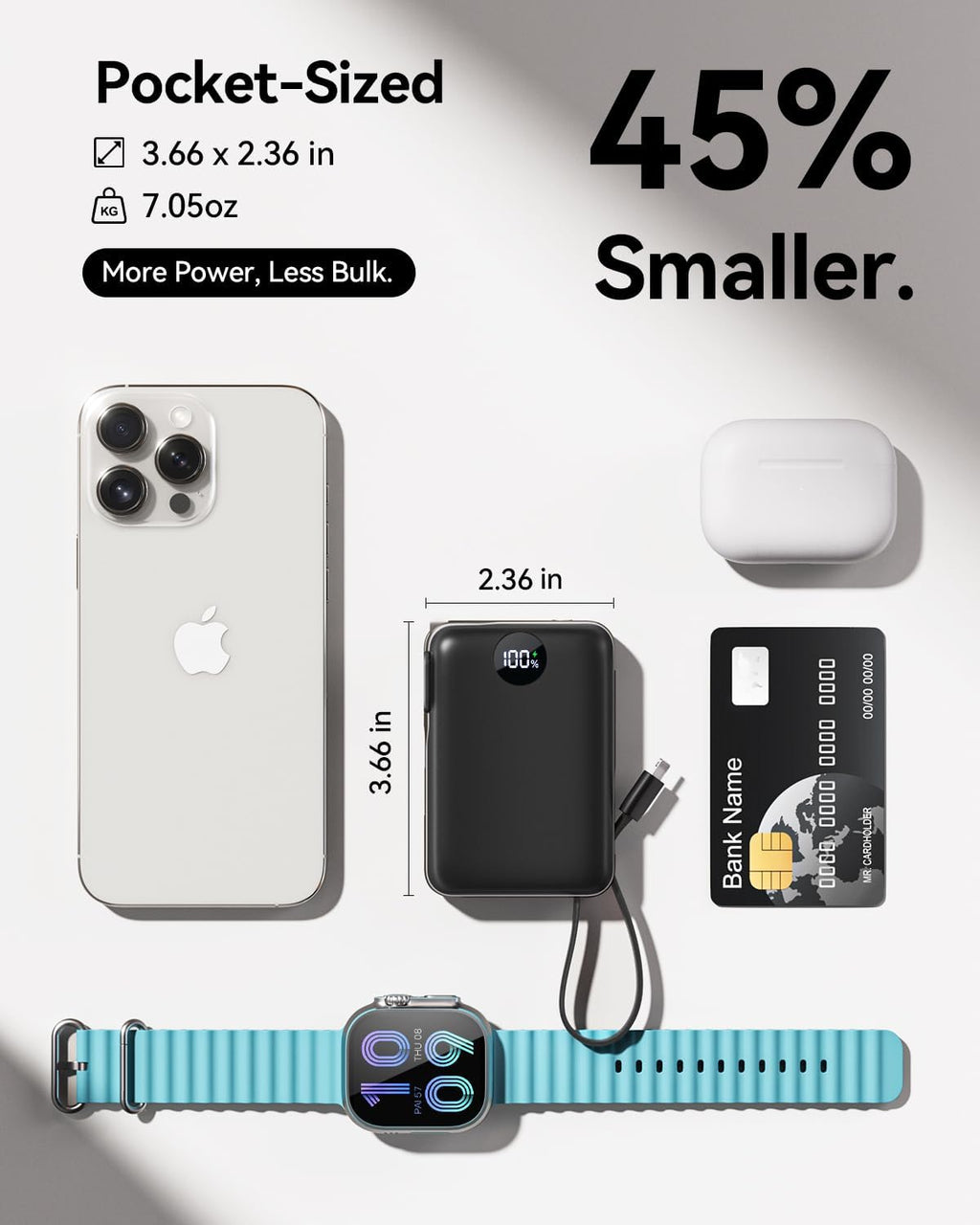 Cargador portátil de 10000 mAh, batería 45% más pequeña con enchufe...