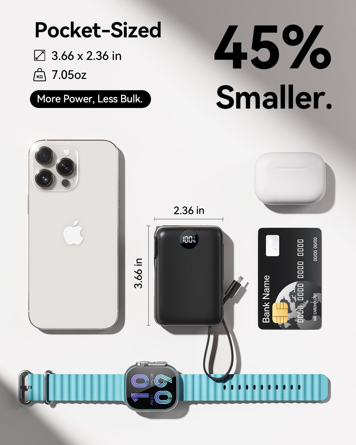 Cargador portátil de 10000 mAh, batería 45% más pequeña con enchufe...
