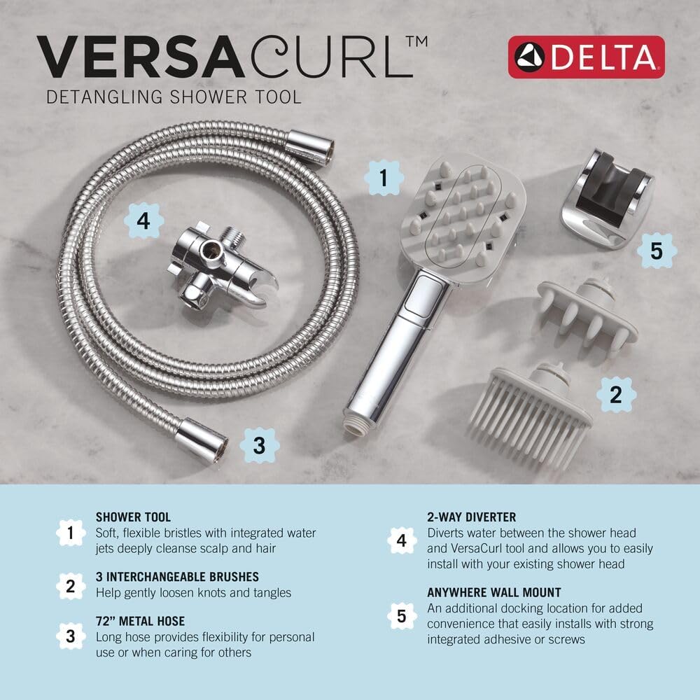 Cabezal de ducha Delta VersaCurl de mano para desenredar el cabello...