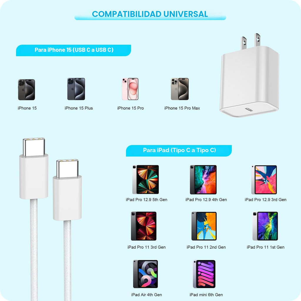 Cargador rápido para iPhone 17 16 15, paquete de 3 unidades USB C i...