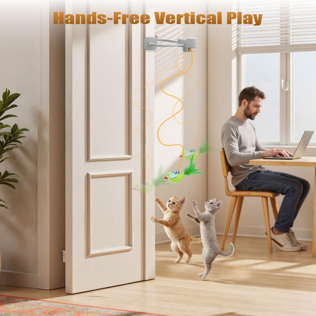 Juguetes interactivos para gatos de interior: varita de plumas de a...