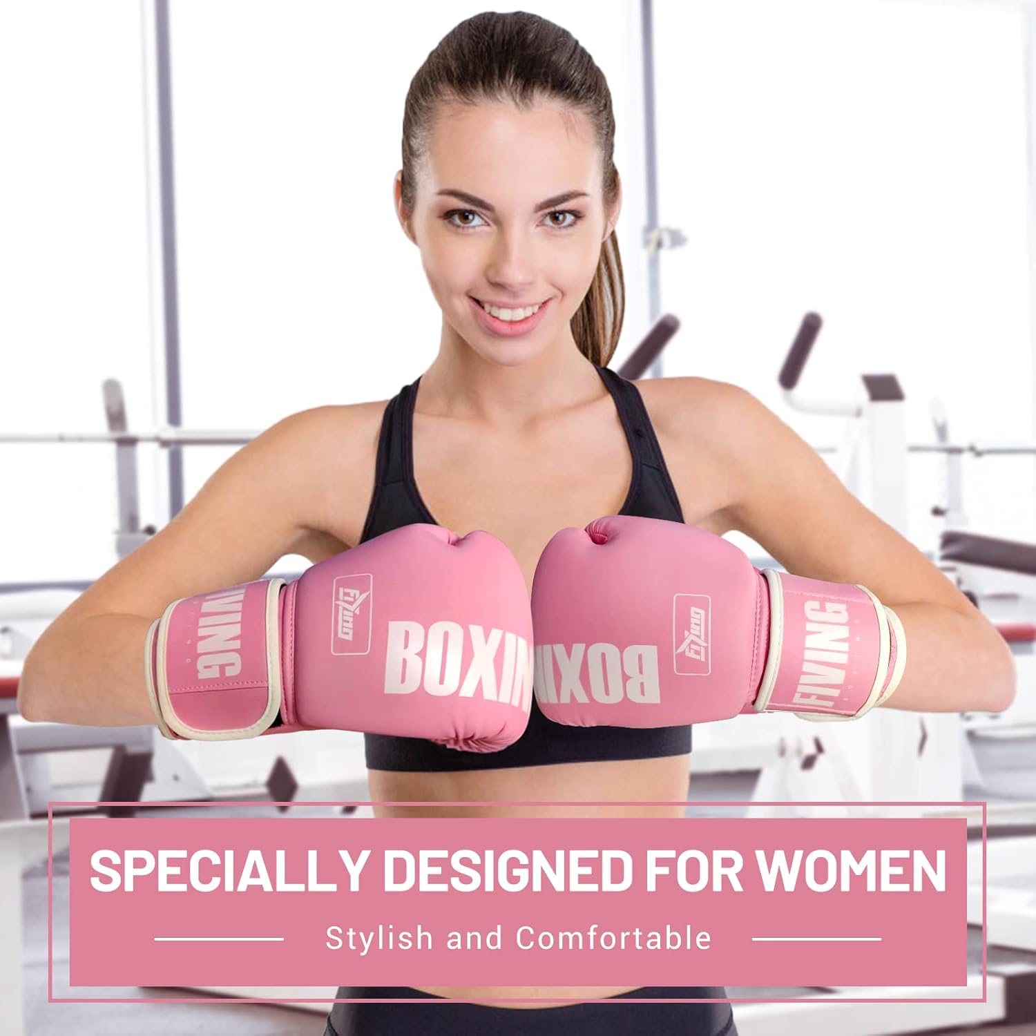 FIVING Guantes de boxeo estilo profesional para mujeres, de cuero P...