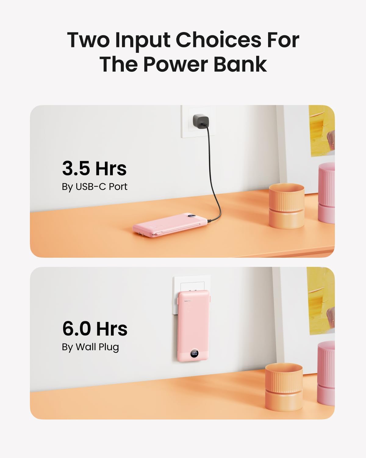 Coowisty Cargador portátil con cables integrados y enchufe de pared...