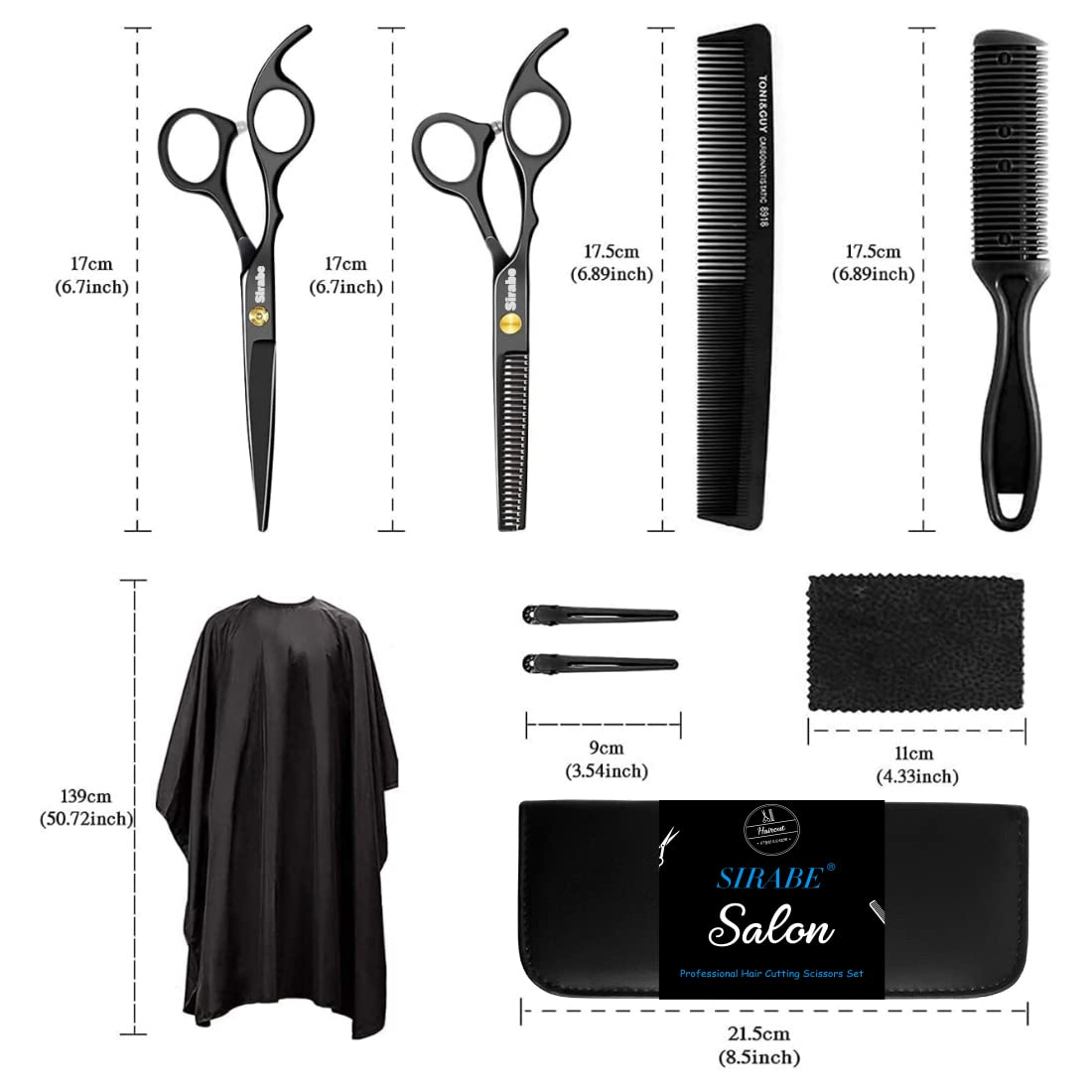 Sirabe Juego de 10 tijeras de corte de cabello, kit profesional de...